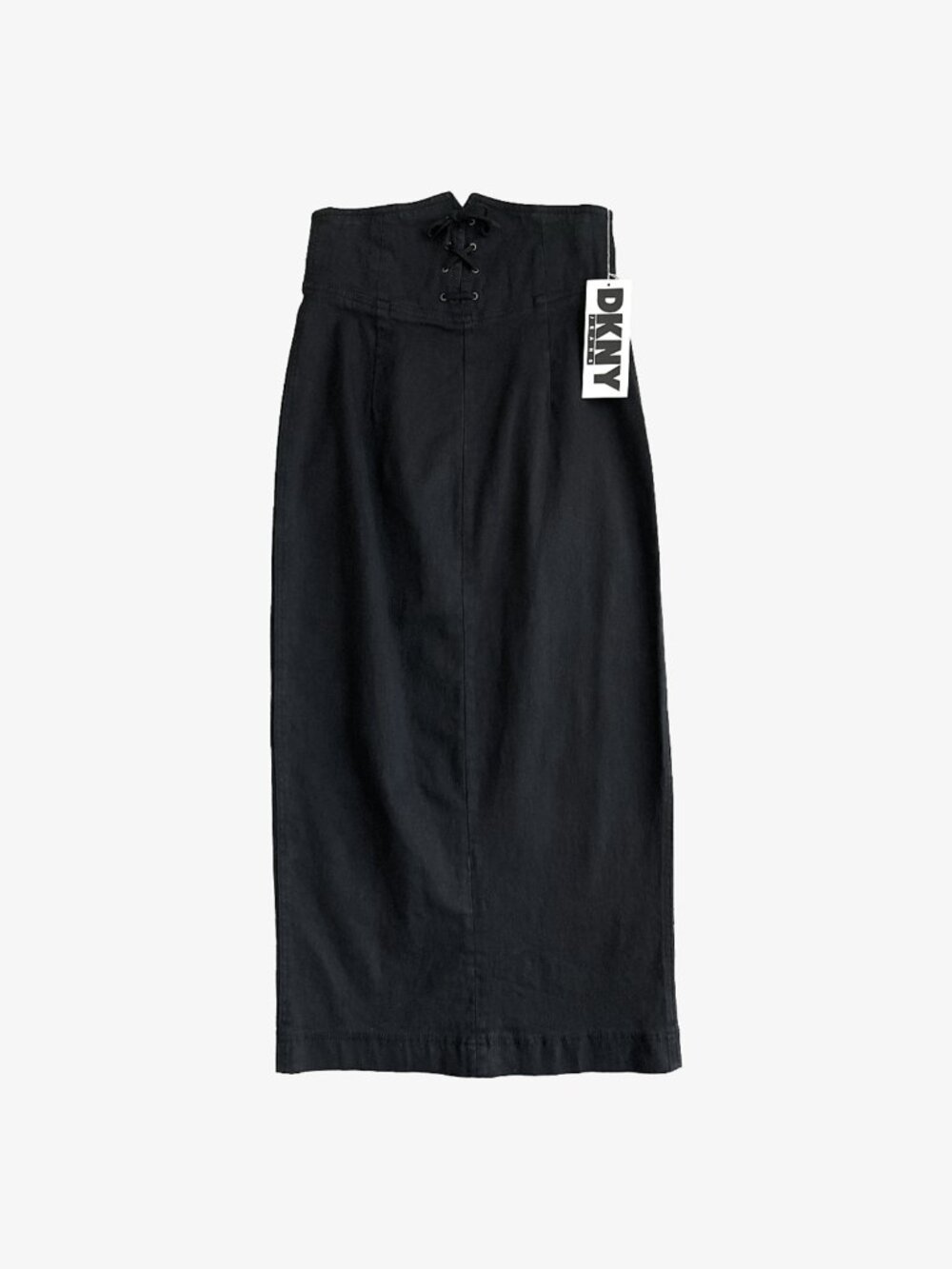 Vintage 90's Black Corset Style Lace-Up Denim Maxi Skirt by DKNY Jeans
